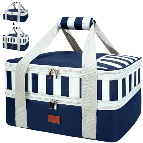 Expandable Casserole Carrier Bag - Double Decker Food Bag, Insulated Casserole Carrier for Hot or Cold Food, Lasagna Holder Tote for Picnics,Beaches,Traveling or Gifts - color: Blue Expandable