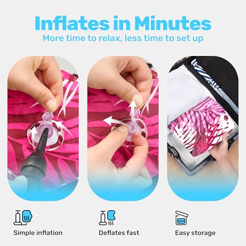 SLOOSH Inflatable Pool Floats Adult,2 Packs Floating Lounge Chairs,Blow up Pool Noodles for Adult Heavy Duty,Floating Chair for Party Summer Water Beach Lake Fun - style: Tropical Leaves-Purple,Pink