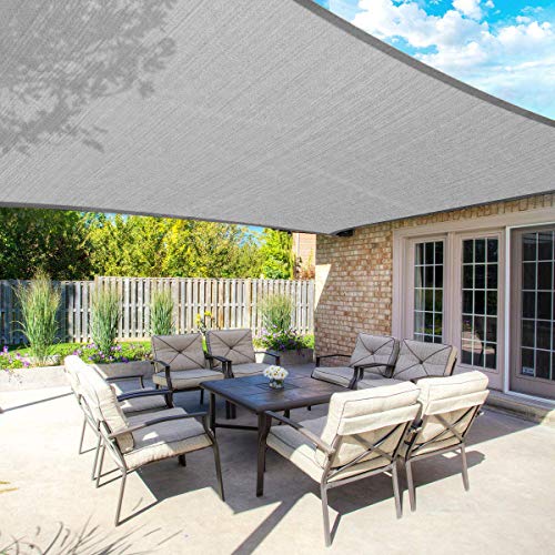 FLY HAWK Rectangle Patio Sun Shade Sail Canopy, 10' x 14' Patio Sunshade Cover Canopy - Durable Fabric Cloth for Outdoor Garden Yard Pond Pergola Sandbox Deck Courtyard - Gray Color (10' x 14' Gray) - color: Gray, size: 10' x 14'
