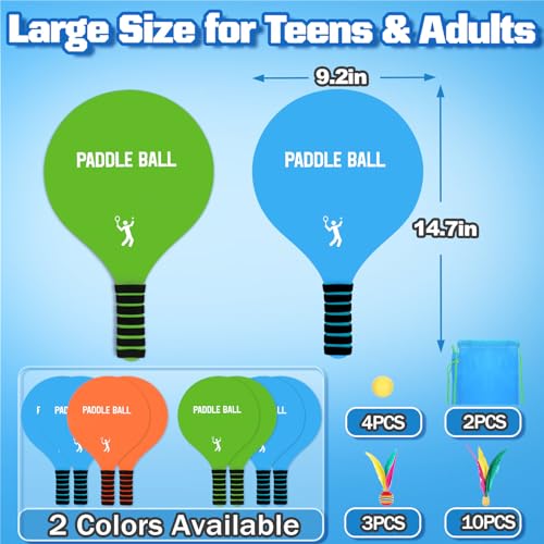 2 Sets Beach Games Toy Paddle Ball Set - Funny Paddleball Rackets Game, Outdoor Sports Toys for Kids Adults Family Games Yard Lawn Party Supplies, Blue Green - color: Blue, Green, size: Large