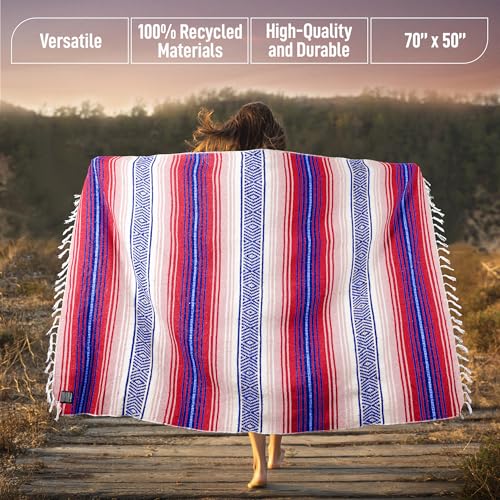 Hydration Nation Authentic Mexican Serape Blanket - Soft & Durable - Lightweight Falsa - Coral, 70"x50" - color: Coral