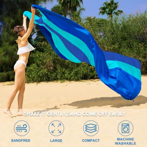 BYDOLL Nylon Beach Blanket Waterproof Sandproof 78''x110'' Suits 1-7 Adults Oversized Sand Free Extra Large Blanket Lightweight Soft Picnic Mat for Beach Essentials - color: Blue Mix, size: 78''x 110''