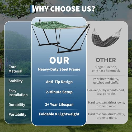 2 Person Outdoor Hammock with Stand, Person Cotton Rope Hammock with Polyester Pad, Portable Hammock with Carrying Bag, for Patio, Garden, Beach, Backyard Camping - color: Green