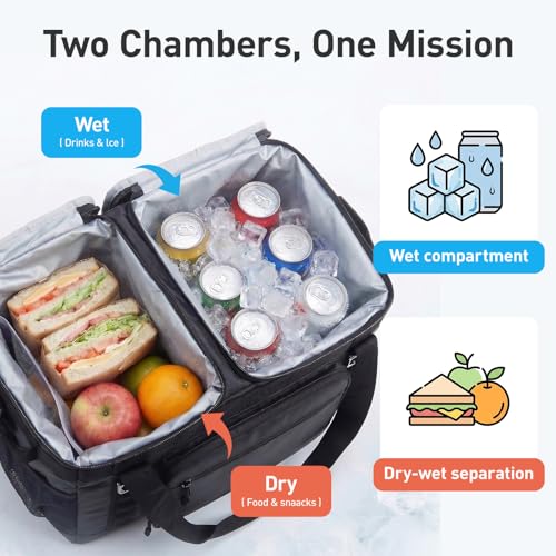 TOURIT Soft Sided Cooler Bag Insulated 30/48/60 Cans, Large Collapsible & Leakproof Ice Chest for Picnic, Beach, Camping, Travel - color: Black, size: 2Zone 48Can 32L