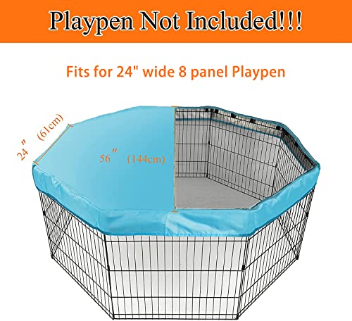 PJYuCien Dog Playpen Bottom Pad,Fits 24 Inch 8 Panels Regular Octagon Metal Exercise Pet Pen,Elastic Buckles Connections,Black (Note:Fence Not Included) - color: Only Blue Top Cover, Adhesive Tape Connections