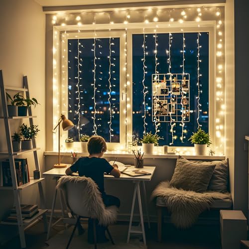 suddus Curtain Lights for Bedroom, 150 Led Hanging String Light Outdoor, Fairy Curtain Lights Indoor for Christmas, Dorm, Wall, Backdrop, Window, Wedding, Party, Birthday Decor, Warm White - color: Warm White, size: USB-150 LED