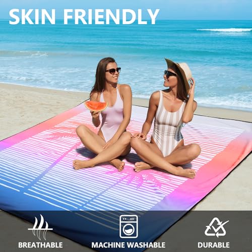 HIHOHO Beach Blanket Waterproof Sandproof Extra Large Beach Mat 79" X 83"/120"x108"for 1-8 Adults Quick Drying Durable Outdoor Picnic Mat for Beach Travel Camping Hiking - color: Coconut Tree-gradient Sunset, size: 79" X 83"（1~3 person）