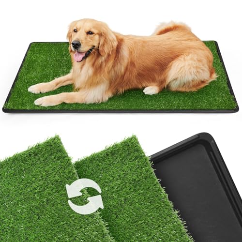 LOOBANI Dog Grass Pad with Tray Large - Dog Litter Box Indoor Potty for Apartment and Patio Training with 2 Pack Grass Pee Pads for Replacement(Tray Potty 45 * 29inch) - size: Tray Potty 45*29inch