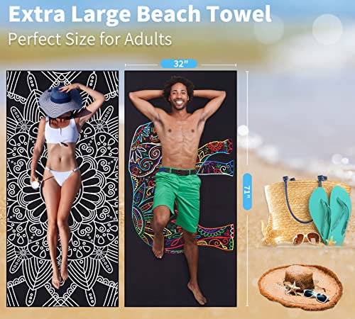 2 Pack Lightweight Thin Beach Towel Oversized 71"x32" Big Extra Large Microfiber Sand Free Towels for Adult Quick Dry Travel Camping Beach Accessories Vacation Essential Gift Black Mandala Elephant - color: 2 Pack Black Mandala Elephant