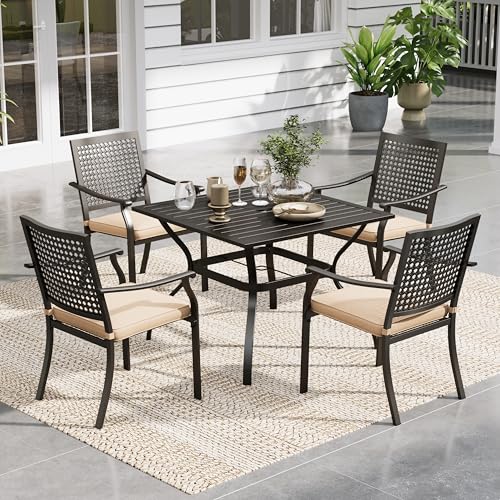 Sophia & William Patio Table and Chairs Set, Outdoor Dining Set for 4, 5 Piece Metal Patio Furniture, 37" Black Square Table(Beehive) - color: Beehive, size: 37"