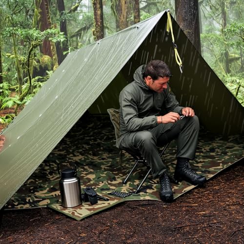 GOLDCAMP Waterproof Camping Tarp，70D Nylon 10X13.2ft Hammock Rain Fly ，UV 50+ and PU15000mm Tent Tarp Shelter Canopy，Heavy Duty Multifunctional Sun Shade Essentials for Hiking (120''X120'') - size: 120''X120''