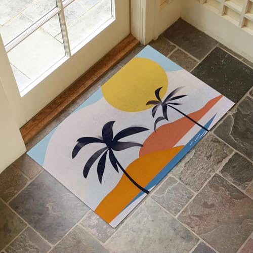 Abstract Sunset Palm Tree Indoor Door Mat for Entryway, 17x29.5 Inch, Modern Tropical Floor Doormat for Home Decor, Non-Slip Rug Mat for Living Room, Kitchen, Bedroom, Gifts for Beach Lovers - color: Color24