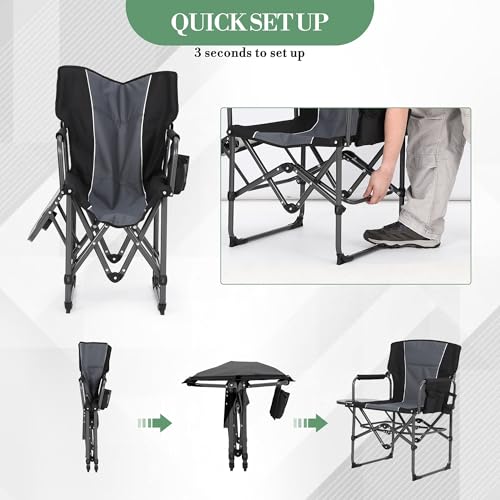 Oversized Camping Directors Chair, Portable Folding Lawn Chairs for Adults Heavy Duty with Side Table, Outdoor Foldable Camp Chair with Pocket for Beach, Fishing, Picnic, Outdoor Foldable Camp Chair