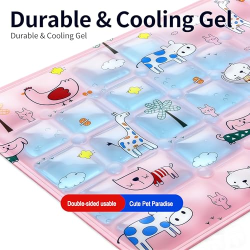 Water Fillable Pet Cooling Mat Pressure-Activated Gel Pad for Dogs & Cats, Scratch-Resistant Summer Cooling Bed (Adorable Pet Park (Pink), Small) - color: Adorable Pet Park (pink), size: Small