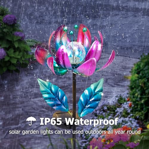 Outdoor Garden Decor Solar Spinners Lights - Metal Wind Spinner Solar Lights for Yard, Patio, Garden Lawn Oranments - color: Purple