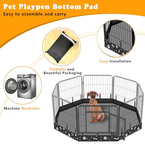 Dog Playpen Bottom Pad Fits for 24 Inch 8 Panels Metal Exercise Pet Playpen, Dog Crate Pad Puppy Playpen Pad, Elastic Band Connections.(Note: Playpen Not Included) -Black - color: Black