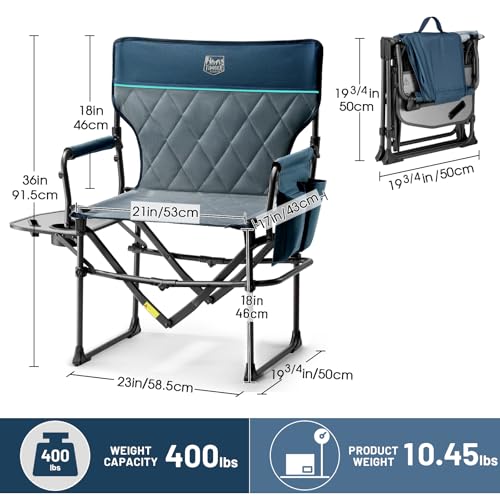 TIMBER RIDGE Aluminum Camping Directors Chair with Side Table Pocket, Portable Folding Heavy Duty Lawn Chair for Fishing Trip Picnic Concert Outdoor 400lbs, Navy 2 Pack - color: Navy-2 Set, style: Standard