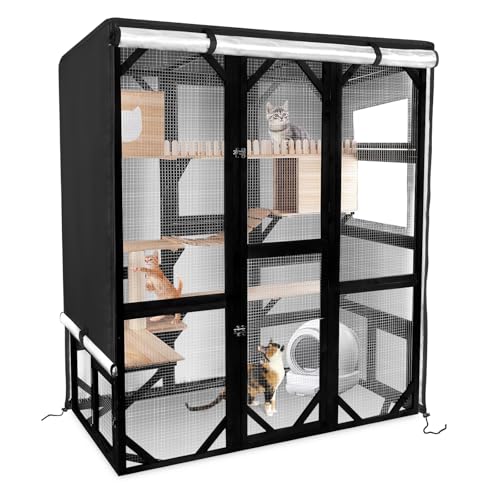 Catio Cover,65"L x 34.5"W x 74"H Cover for Catio Outdoor Cat Enclosure Waterproof, 420D Cat Cage Covers for FunXplore Large Catios, Outdoor Cats Enclosure Covers(Black)(Catios Not Included) - size: 65"Lx34.5"Wx74"H for FunXplore
