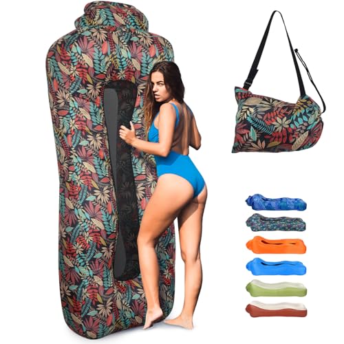 Inflatable Couch Air Lounger for Adults, Ultralight Portable Blow up Couch Air Sofa, Inflatable Beach Lounger Bed for Camping Hiking Festival Backyard Lawn, No Pump Required - color: Tropical Red