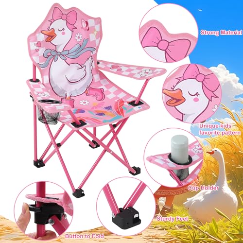KABOER Kids Outdoor Folding Lawn and Camping Chair with Cup Holder and Carrying Bag, Children's Camping Chairs - color: Pink Goose