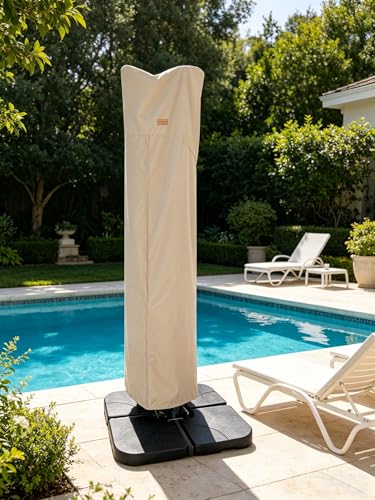Patio Umbrella Cover for 9ft to 13ft Offset Umbrella, Water Resistant, Curved Cantilever and Straight Pole Parasol Outdoor Umbrellas Cover with Zipper and Rod - color: Beige, size: Cantilever 9'-13'