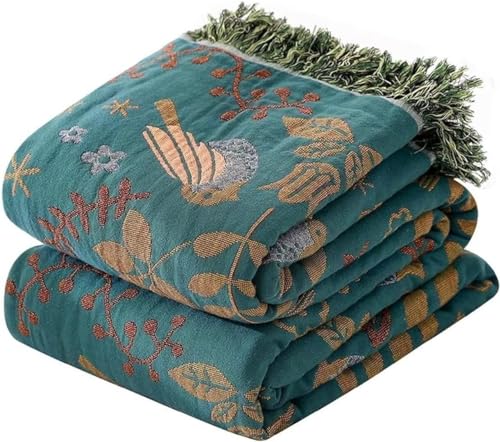 Boho Throw Blanket for Bed 100% Cotton Bohemian Blankets Ultra Soft Woven Muslin Decorative Blankets All Seasons Vintage Quilt Knitted Blanket for Sofa Chair(Blue, 80"x90") - color: A-blue, size: 80"x90"