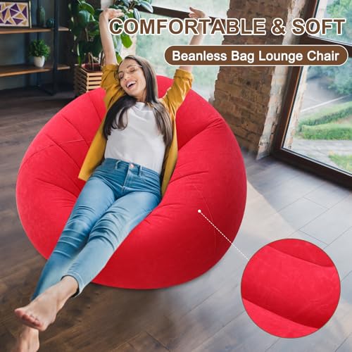 Realspring Inflatable Bean Bag Chairs for Adult Blow up Chairs Lazy Sofa Folding Portable Inflatable Chair for Movie Outdoor Room Bedroom Reading Camping(Red) - color: Red
