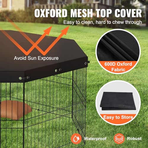 VEVOR Foldable Metal Dog Exercise Pen, Pet Puppy Playpen Yard Fence with Top Cover & Door, Indoor Outdoor 8 Panels 24" W x 24" H Dogs Crate Kennel with Ground Stakes for Small & Medium Dogs - size: 8 panels 24*24in, style: Playpen + Top Cover