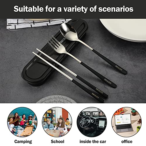 Travel cutlery set, 18/8 stainless steel cutlery, Reusable utensils set with case, Portable Silverware Lunch Box for Camping and Office (Black/knife set) - color: Black