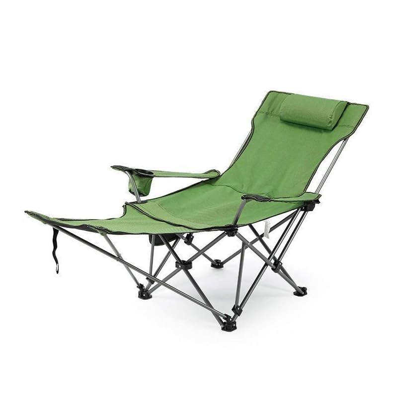 Reclining Camping Chair with Removable Footrest, Adjustable Camping Lounge Beach Chair with Padded Headrest, Cup Holder & Carry Bag, Camp Chair with Foot Rest Lawn Chair for Outdoor Patio,Green - color: Green