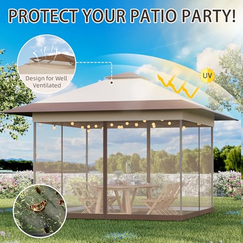 Bezseller 13x13 Pop Up Gazebo with Mosquito Netting – Easy 1-Person Setup, Water-Resistant Backyard Canopy for Family Patio & Garden Use,Khaki - color: Khaki, size: 13"x13"
