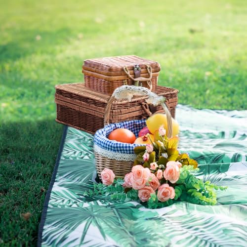 Mini Wicker Picnic Basket, Decorative Prop Suitcase Vintage Storage Hamper Makeup Organizer, 11.5" Metal Lock Plastic Rattan Storage Box with Handles for Sundries Travel Camping and Outdoor Party (L) - color: Brown, size: Large