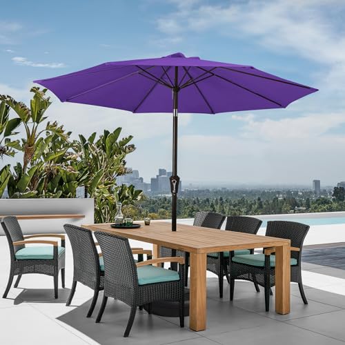 JEAREY 9FT Outdoor Patio Umbrella Outdoor Table Umbrella with Push Button Tilt and Crank, Market Umbrella 8 Sturdy Ribs UV Protection Waterproof for Garden, Deck, Backyard, Pool (Dark Purple) - color: Dark Purple