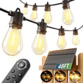 addlon 54FT Solar String Lights Outdoor Waterproof with USB Charging & Remote Control - Dimmable Solar Power Patio Lights with 26 LED Bulbs for Porch, Garden, Yard, Market, Bistro - Lasts 20+ Hrs - size: 48+6FT(24 Sockets)