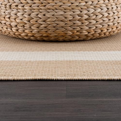 CAMILSON Outdoor Rug 8x10, Modern Outside Rugs for Patios Porches Waterproof Durable Washable Non-Shedding, Easy-to-Clean Indoor Outdoor Area Carpet (8 x 10, Bordered - Beige/White) - color: Bordered - Beige / White, size: 8' x 10' (Rectangular)