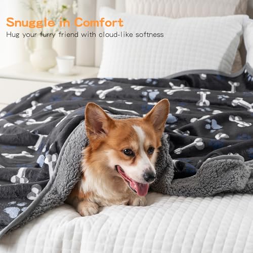 Waterproof Dog Blankets Pet Blanket, 30"x40" Cat Blanket for Indoor Cats, Soft Fluffy Sofa Car Bed Protector, Reversible Sherpa Fleece Puppy Blanket for Small Medium Dogs (Navy Paws) - color: Navy Paws, size: 30"x40"