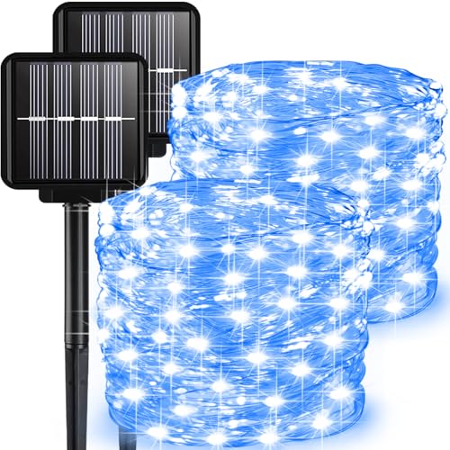 2 Pack Solar Fairy Lights Outdoor, 33 Feet 100 LEDs 8 Modes String Lights for Outside, Waterproof Solar Outdoor Light for Patio Yard Christmas Tree Halloween Wedding Party Decorations, Blue - color: Blue, size: 2 Pack 100 LEDs