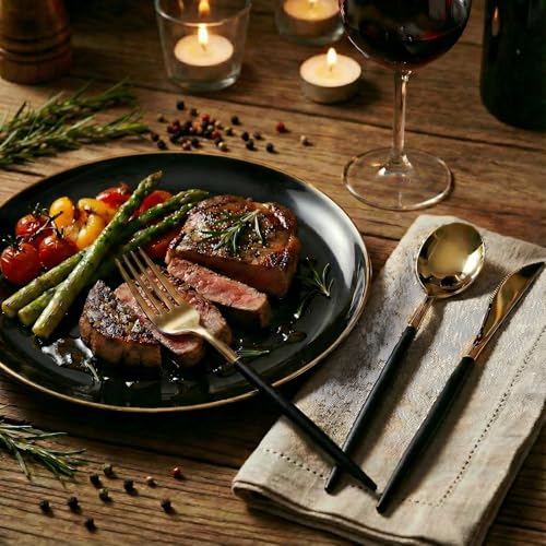Supernal 350pcs Black Plastic Dinnerware Set - Black and Gold Plastic Plates, Gold Silverware Set, Wedding Party Plate, Cups for Birthday, Party, Wedding,Valentine's Day, Mother's Day and Easter - color: 350pcs Black and Gold Plastic Dinnerware Set