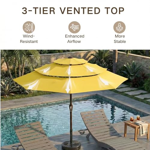 Kingdura 9ft 3-Tier Patio Umbrella, Outdoor Table Umbrella with Easy Crank & Tilt, 8 Reinforced Ribs, UV Protection for Deck, Pool, Market, Backyard (Yellow) - color: Yellow, size: 9 FT