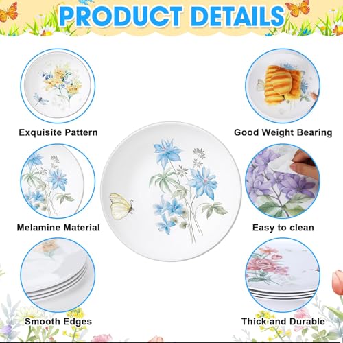 Naozinebi 4 Pcs 10 Inch Spring Theme Flower Plates Melamine Floral Dinnerware Set Reusable Melamine Spring Floral Baby Shower Plate Dishwasher Creatively Drop Resistant Cute Plastic Dish - style: Flowers