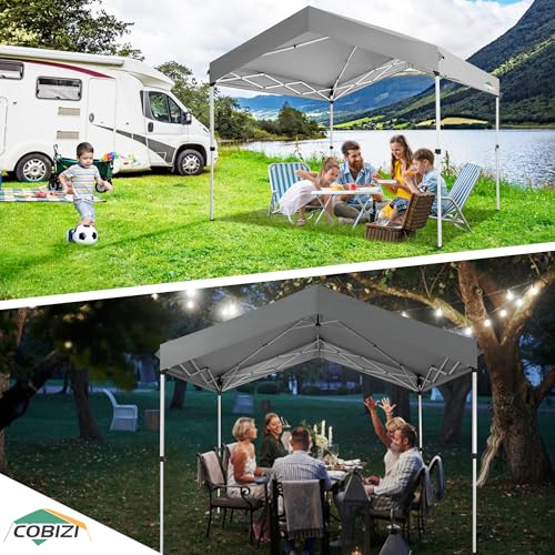 COBIZI 10x10 Pop up Canopy Portable Garage with 1-Button Push Center Lock, Car Port Garage with 1 Sidewalls UV Resistant Waterproof All-Season Tents Shelter for Truck - color: Gray, size: 10x10FT