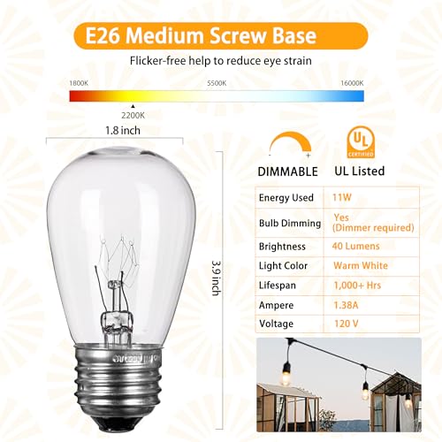 S14 Incandescent Edison Light Bulbs - 11W Vintage Clear Glass Bulbs with E26 Medium Screw‐Base, Warm Filament Replacement Bulbs for Outdoor Patio Garden String Lights, 20 Pack - style: 20 Pack