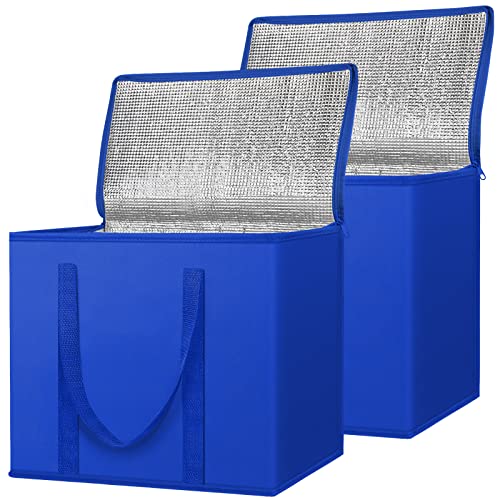 BALEINE 2Pk Insulated Reusable Grocery Bags, Collapsible Cooler Bag for Groceries, Heavy Duty Large Insulated Bag (16''x9''x13'', Midnight Blue) - color: Midnight Blue