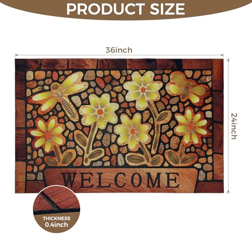 Durable Welcome Door Mats 24”x36” – Heavy Duty Non-Slip Rubber Outside Door Mat Large Front Outdoor Mat for Home Entrance, Porch, Patio, Garage and High Traffic Areas,Dragonfly Flower - size: 2' x 3' (Rectangular)