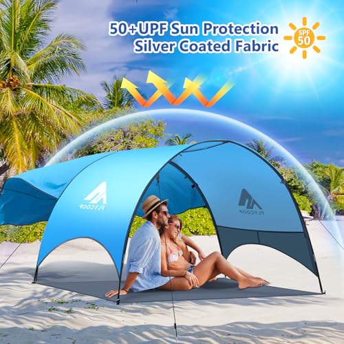 Beach Tent - Beach Shade Canopy Compact Fold (16.9x3.9″), Own Patent, 360° Ventilation, Large Side Storage Pocket, UV Protection Portable Sun Shelter for Beach (Blue, 90.5*59*53″ with 74.8*74.8″ sail) - size: 90.5*59*53″ with sail