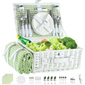 Neti Neti Wicker Picnic Basket for 4 with Insulated Cooler & Waterproof Blanket – Large Willow Picnic Hamper for Outdoor, Camping, Beach, Romantic Dates, Valentine’s Day - color: Green Plaid