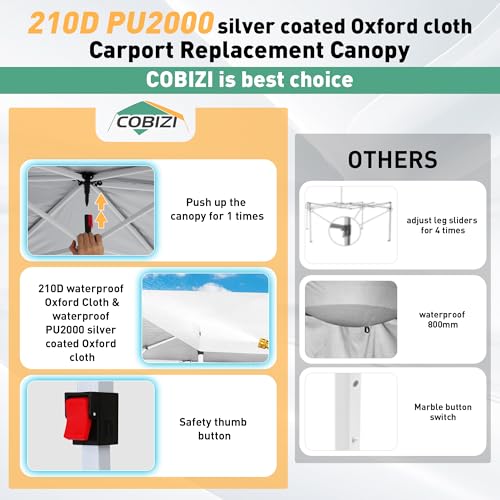 COBIZI 10x10 Pop up Canopy Portable Garage with 1-Button Push Center Lock, Car Port Garage with 1 Sidewalls UV Resistant Waterproof All-Season Tents Shelter for Truck - color: White, size: 10x10FT
