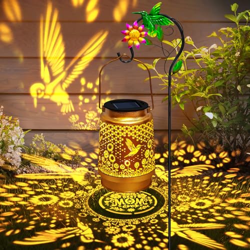 Mothers Day Gifts Solar Lanterns Outdoor Waterproof Hummingbird with Shepherd Hook,Hummingbird Garden Decor Birthday Gifts for Women Mom,Hanging Solar Lights Metal Bird Decorative for Yard,Patio,Porch - style: solar hummingbird sunflower lanterns