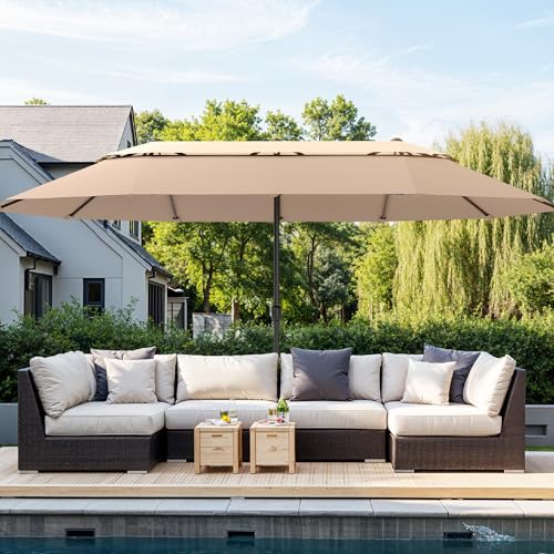 Sophia & William 15ft Extra Large Patio Umbrella with Base Included, 2-Tier Double-Sided Rectangle Outdoor Umbrella with Stand, Market Umbrella for Pool Garden Backyard, Beige&Tan - color: Beige&Tan 2-Tier
