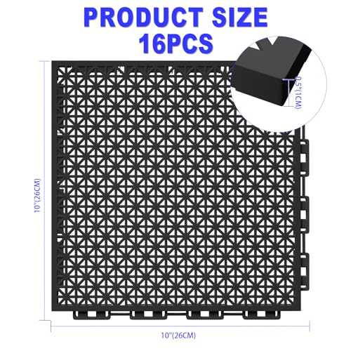 16 PCS Modular Interlocking Cushion Interlocking Floor Tiles with Hole Drainage Mat 10" x 10" Non Slip Pool Deck Mat Outdoor for Drain Deck Pool Patio Shower Kitchen Balcony (Black&Grey) - color: Black&grey